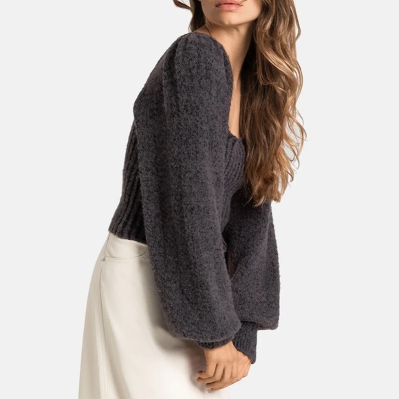 FREE PEOPLE KATIE LONG SLEEVE SWEATER SMALL CHARCOAL - Picture 3 of 8